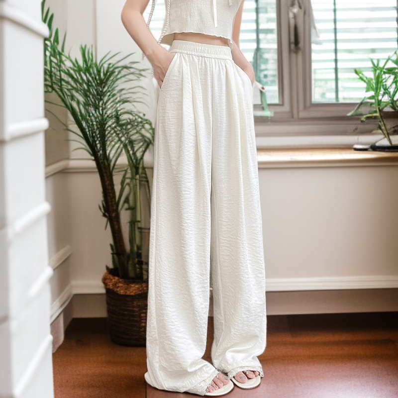 クリームムースヤマモト パンツ レディース 夏 カジュアル 多用途 ドレープ クリーム パンツ テクスチャード レイジー アイスシルク ワイドレッグパンツ