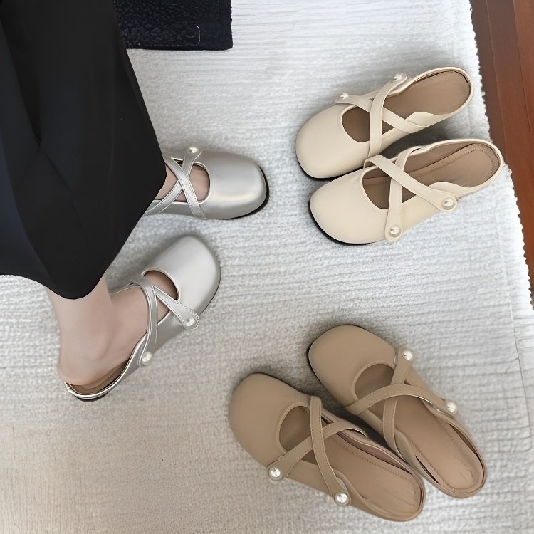 シンプルフラット半スリッパ カジュアルサンダル