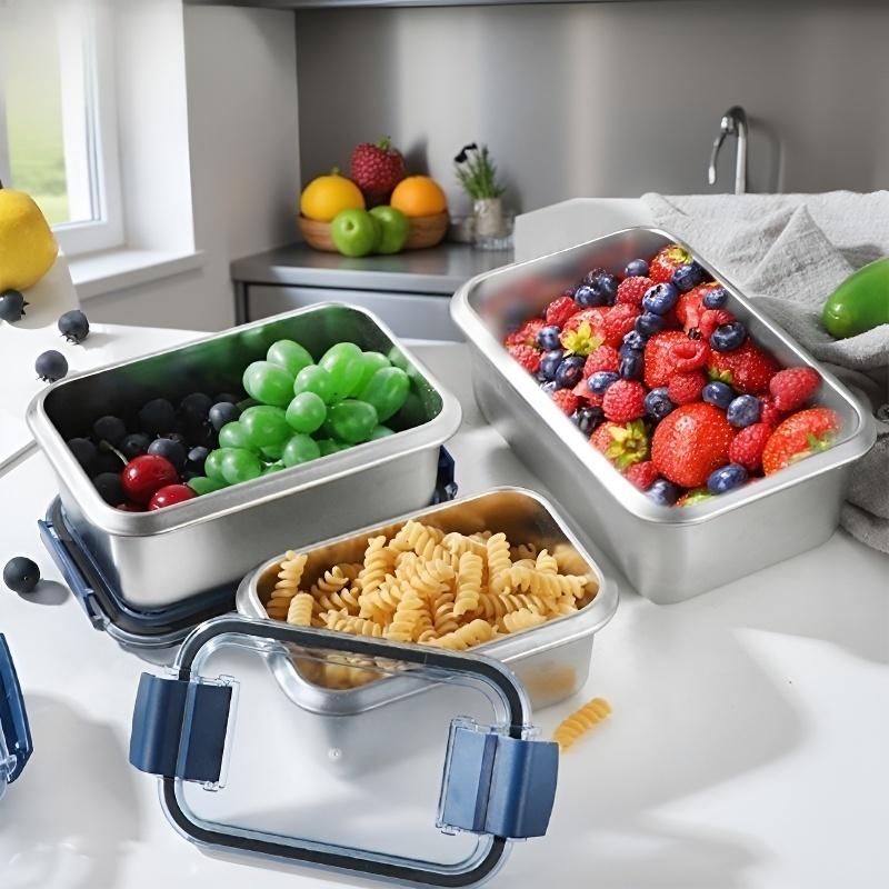 Stainless Steel 304 Heated Lunch Container with Plastic Handle and Lid – Food Storage Box
