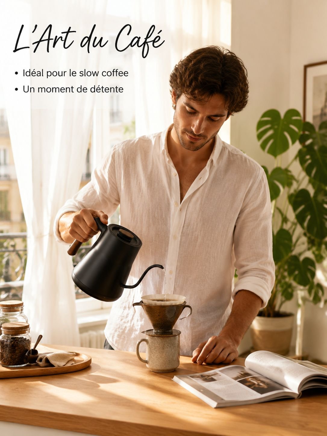 Bouilloire électrique à bec long avec contrôle de température pour café filtre