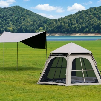 Hexagonal Thickened Blackout Tent 3-5 Person Portable Foldable Outdoor Canopy 2-in-1