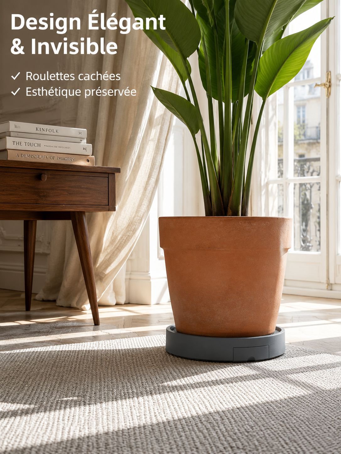 Plateau de pot de fleur amovible caché, rouleau de fond de roue universel, plateau d'eau, base en pl