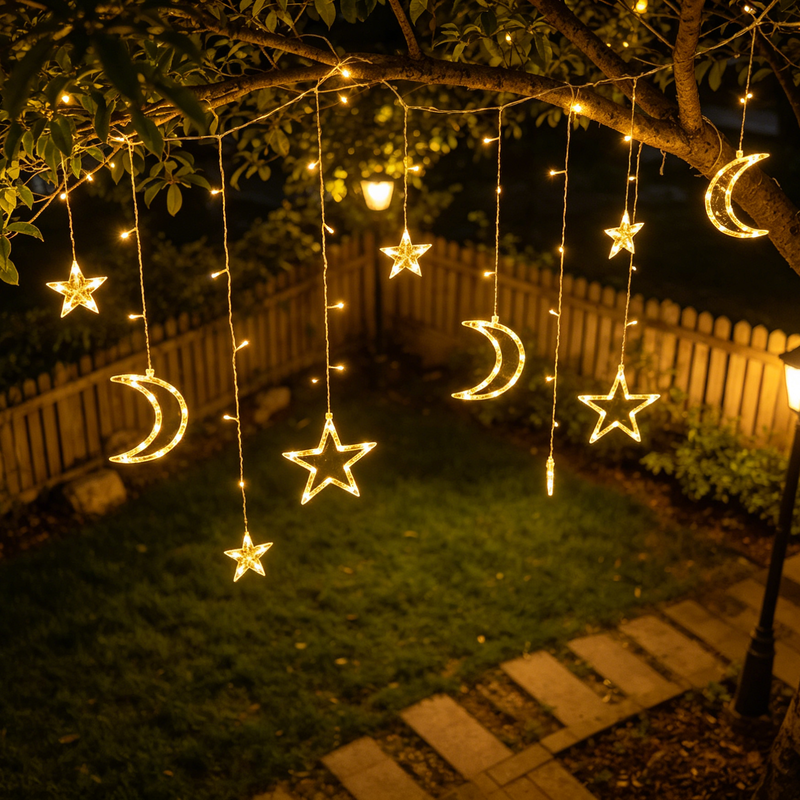 Luz decorativa LED de estrella y luna