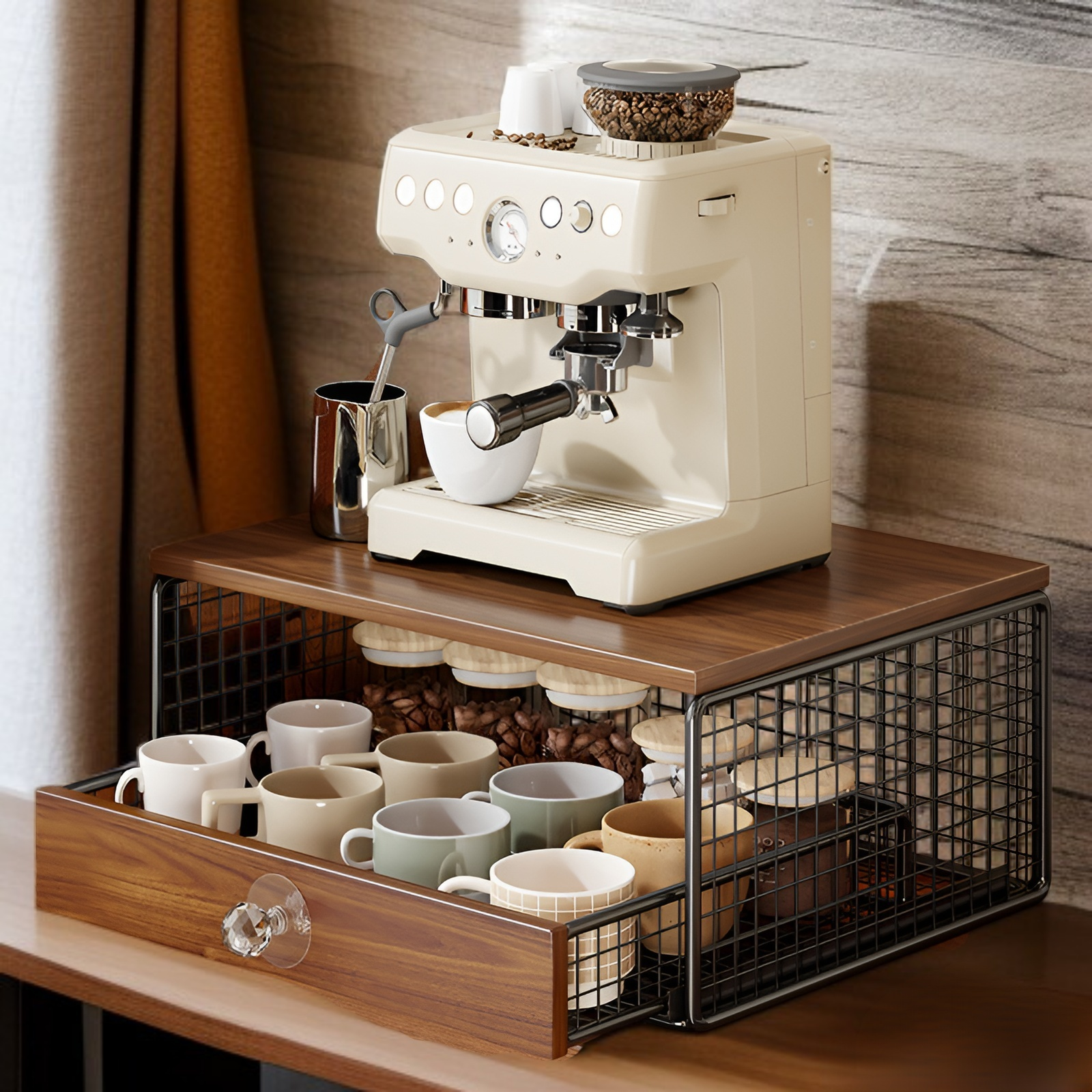 커피머신 수납 선반 원목 스타일 모던 티백 테이블 데스크탑 선반 바테이블 컵홀더