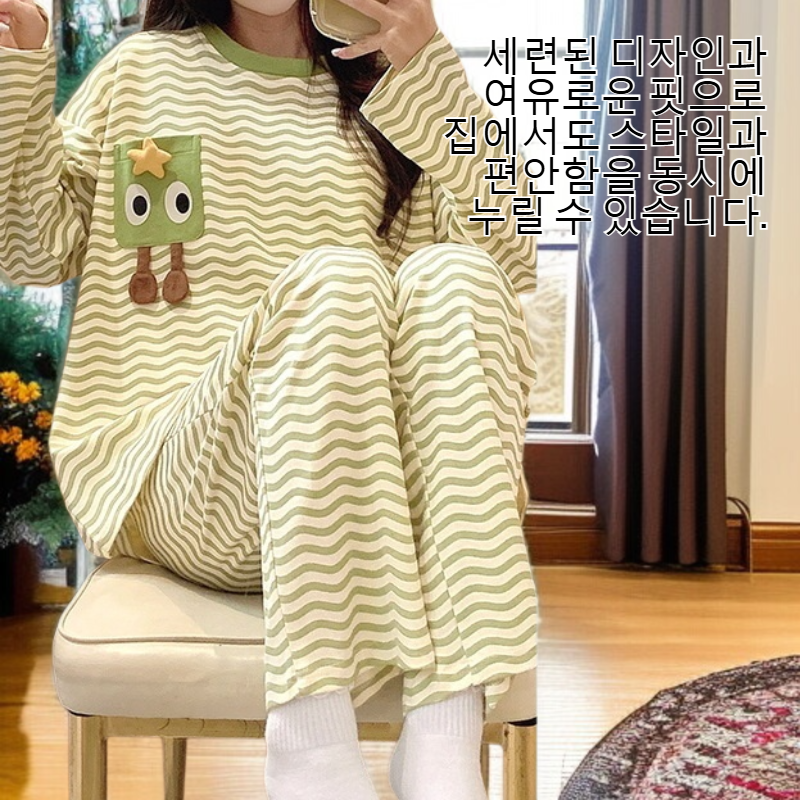 여성용 쿠션 긴팔 잠옷 잠옷 세트