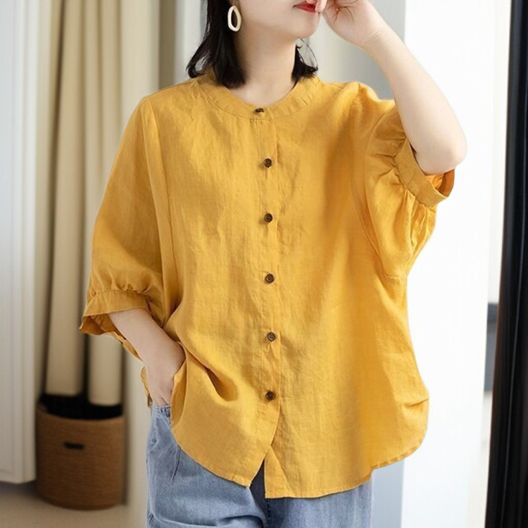여성 빈티지 문예 벌룬 소매 셔츠 빅사이즈 루즈핏 반팔 셔츠 상의 여성 루즈핏 셔츠