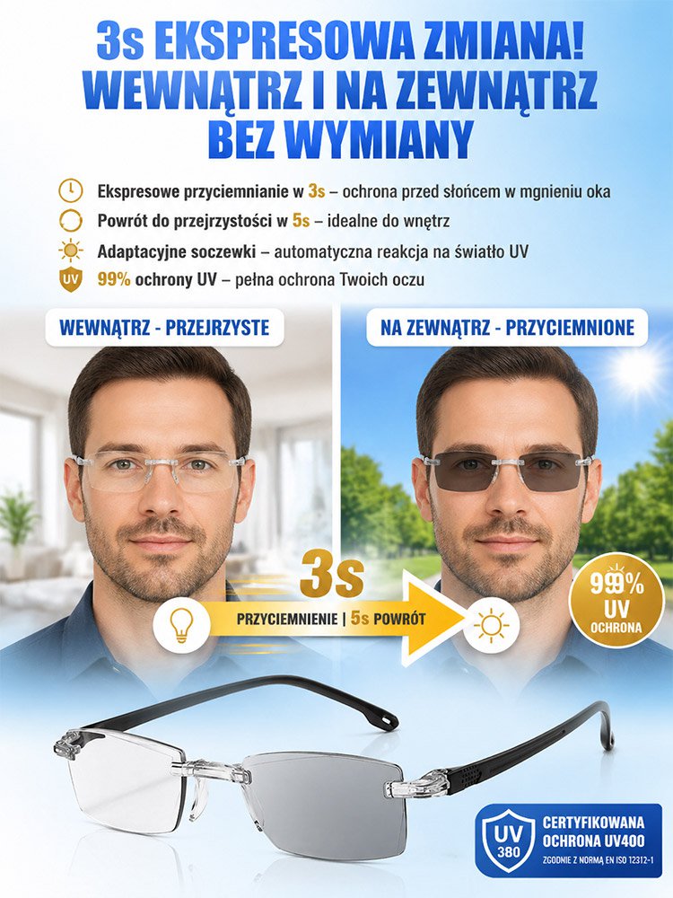 Wielofunkcyjne fotochromowe okulary do czytania z filtrem światła niebieskiego