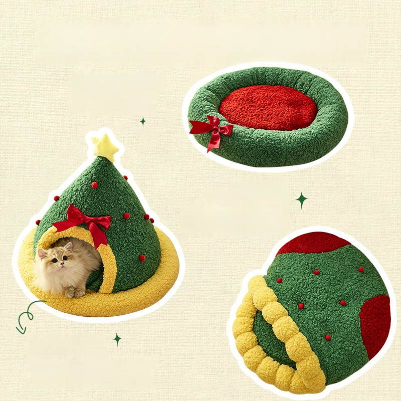 クリスマス猫用ベッド ふわふわ快眠ハウス