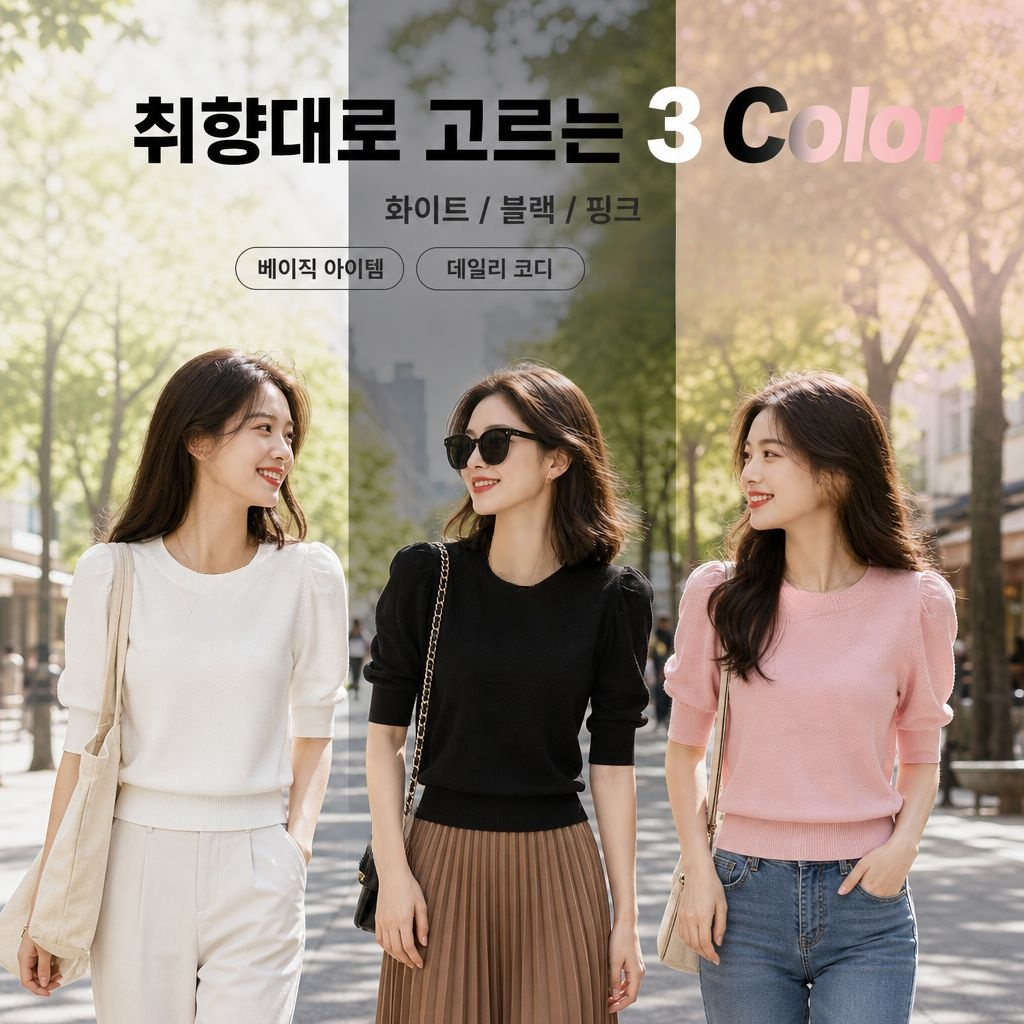 현물 여름 여성 순색 펀칭 반팔 니트 루즈핏 상의