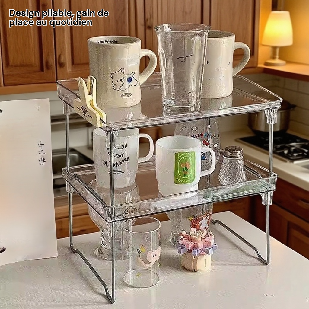 Support de rangement en acrylique pour tasses, étagère de bureau pliable à plusieurs niveaux