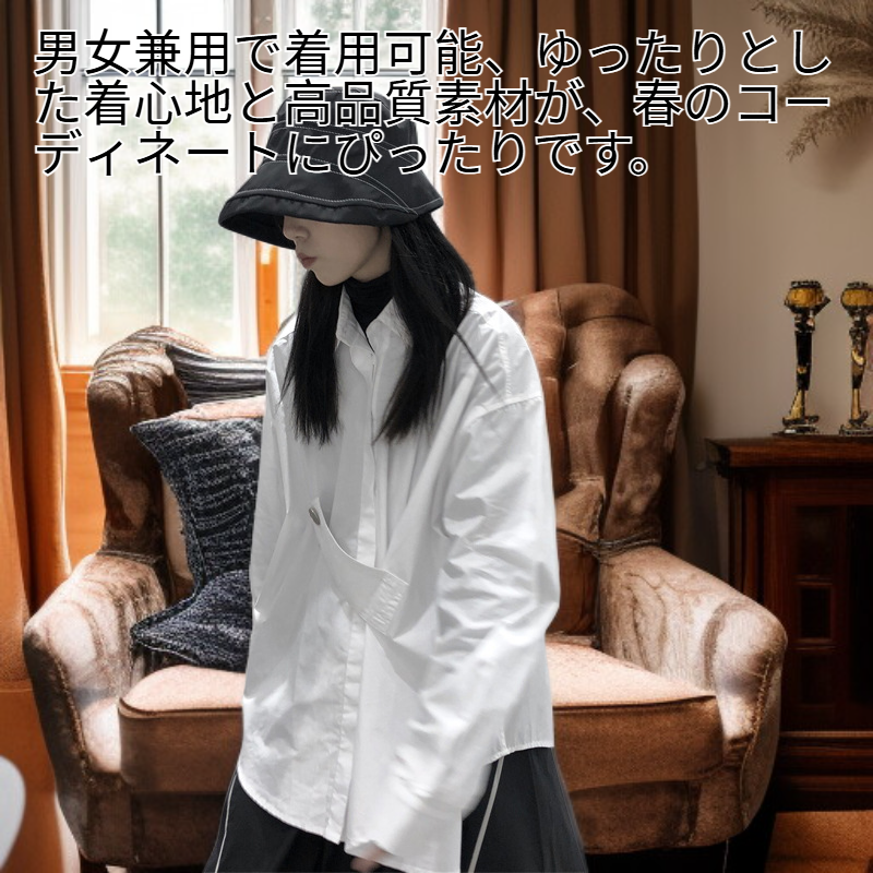 個性派山本風ダーク片側ボタン長袖シャツ