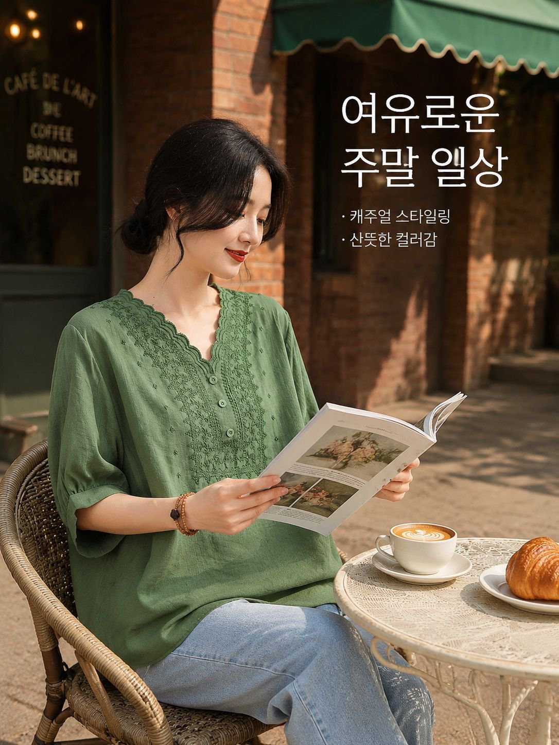 고급스러운 루즈핏 린넨 코튼 7부 소매 티셔츠