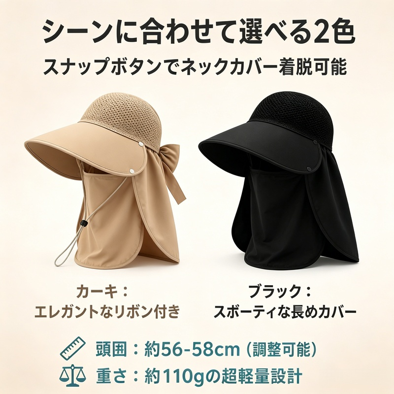 首筋まで守る日除け帽子