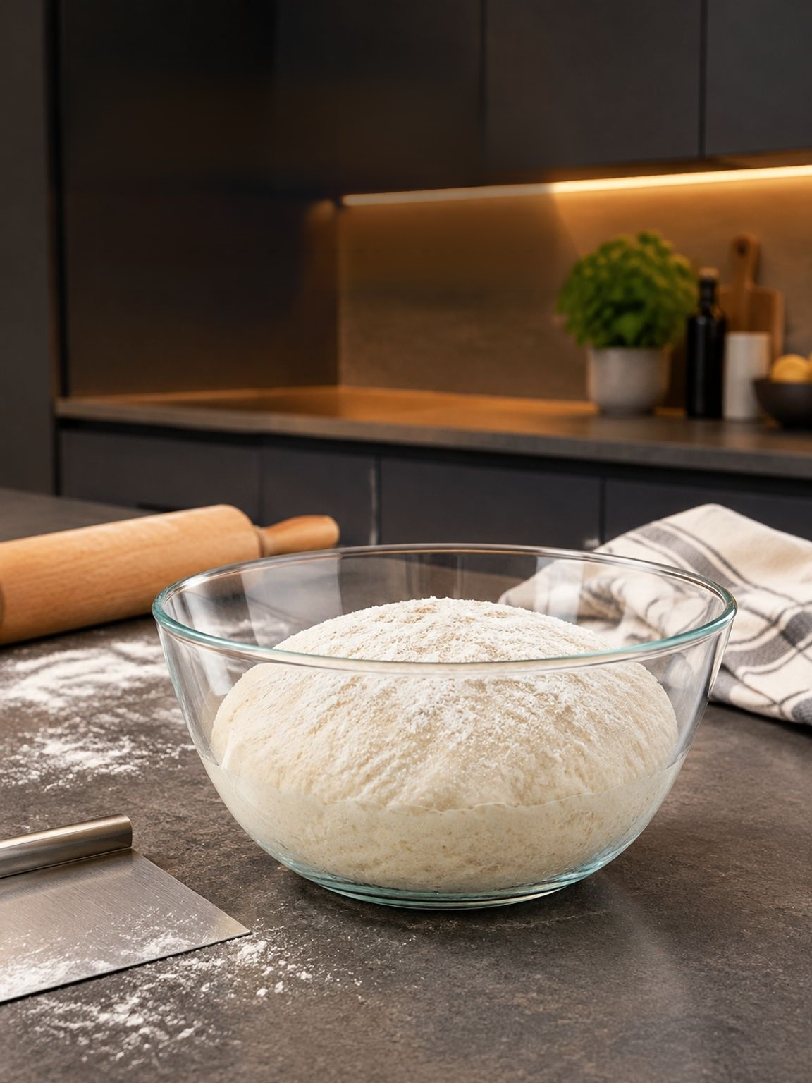 Rührschüssel aus klarem Glas in der Küchenansicht