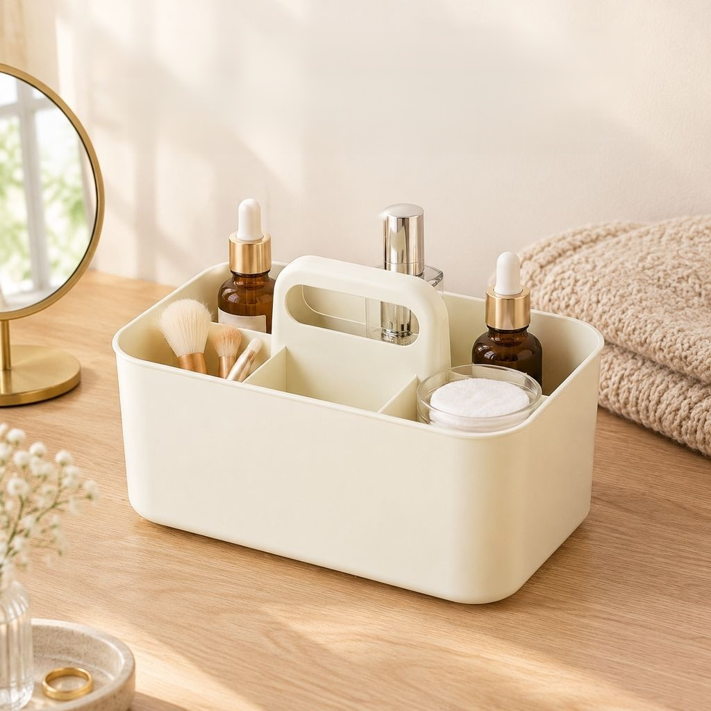 Portable Storage Caddy with Handle Desktop Snack Makeup Basket for Bathroom