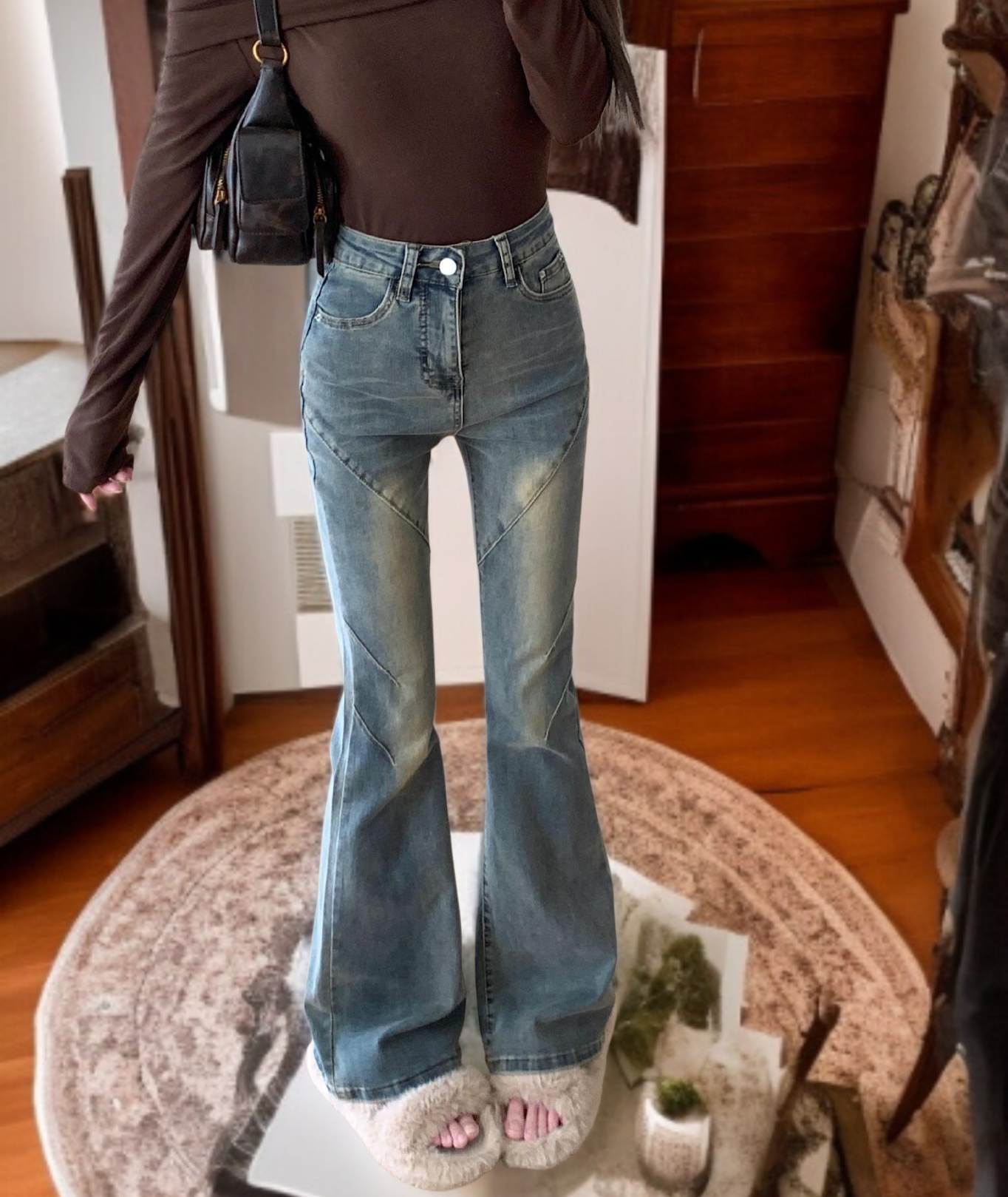 レディースストレッチフレアジーンズ全体画像