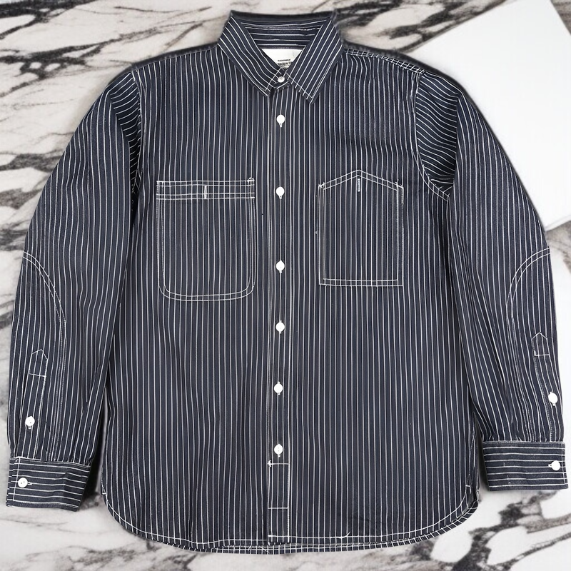 アメリカーナストライプの鉄道シャツ、ハンティングスーツ、ワークウェアの長袖シャツ