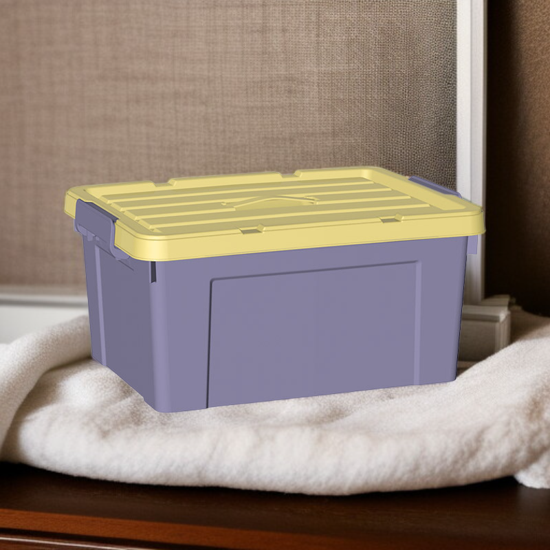 Caja organizadora de plástico resistente blanca con tapa y asa, adecuada para el hogar