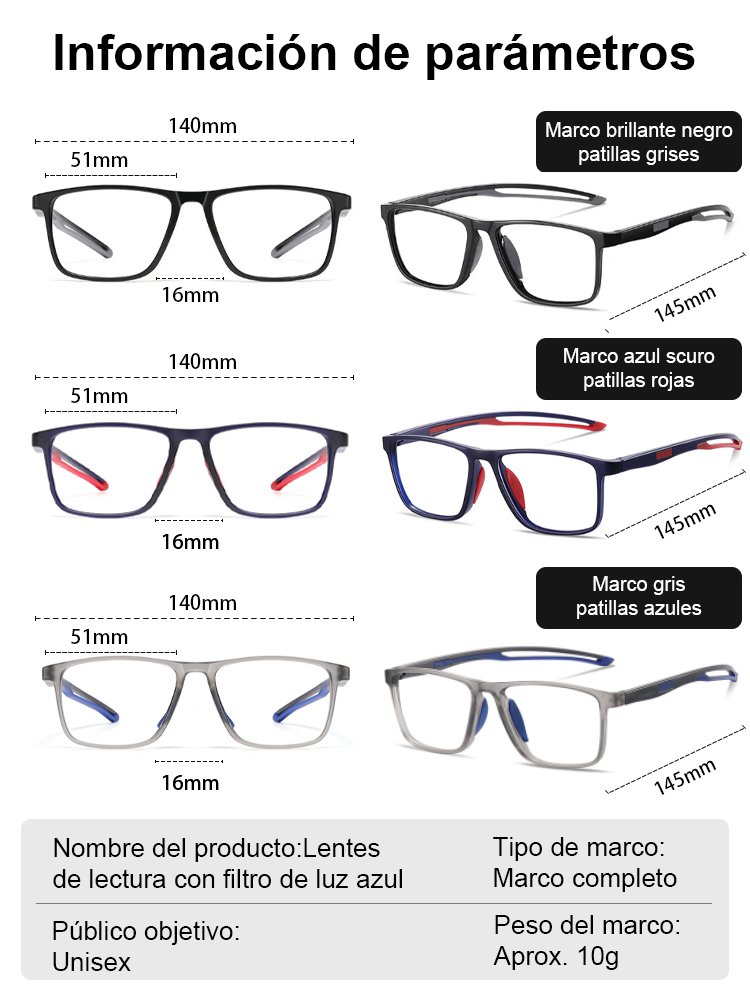 Gafas de presbicia transparentes y minimalistas con protección contra la luz azul