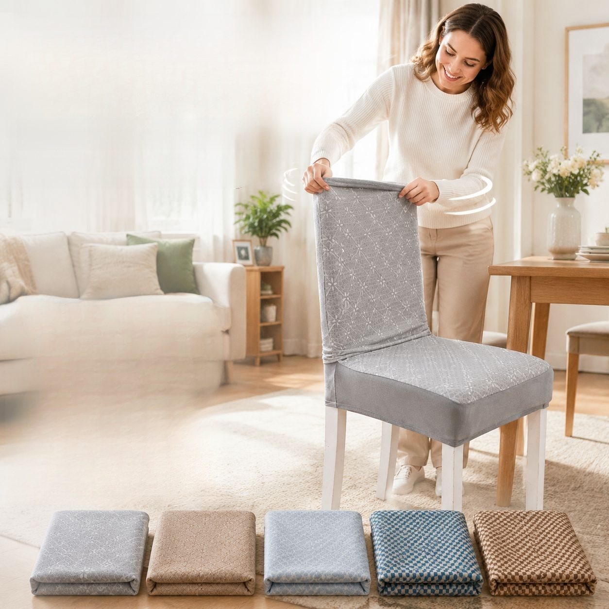 Ice silk cooling chair cover, all-in-one universal cover, full coverage, simple straight back dining