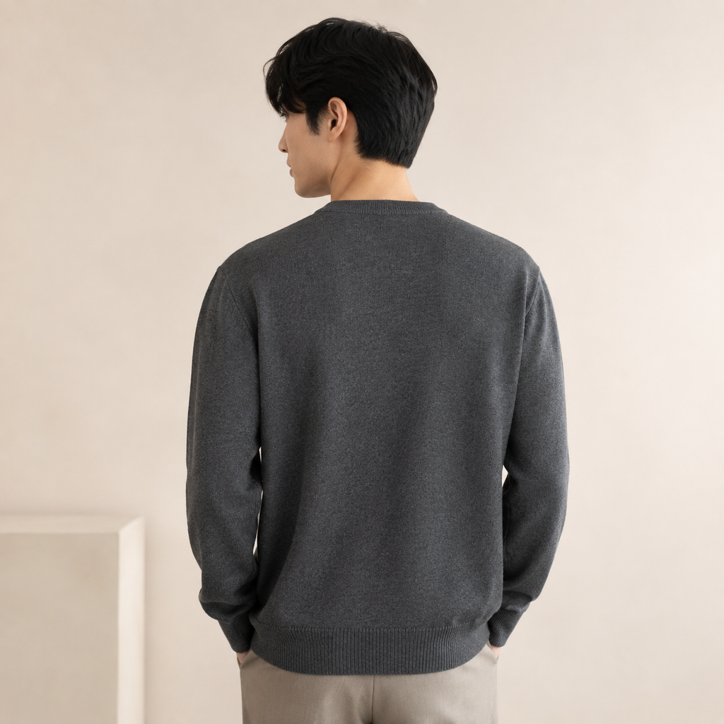남성용 얇은 라운드넥 니트