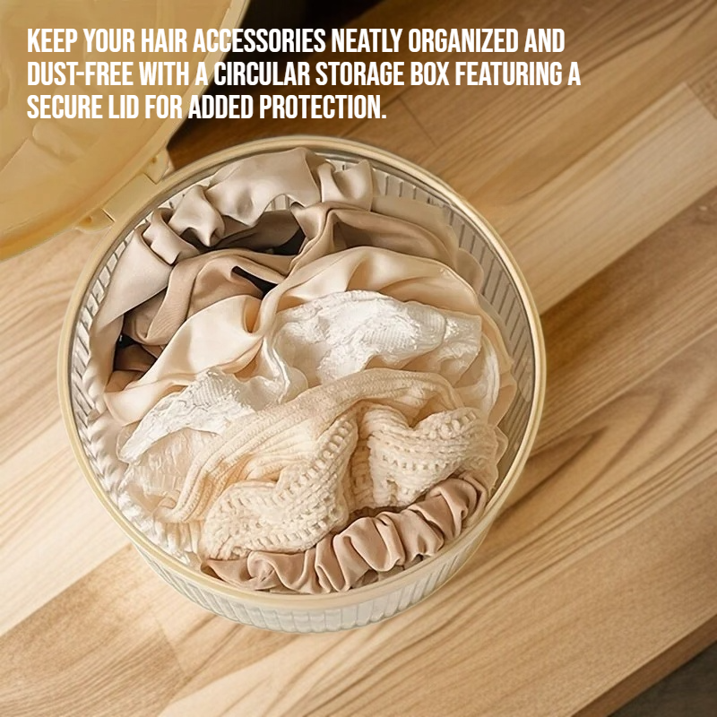 Circular hair accessory storage box with lid