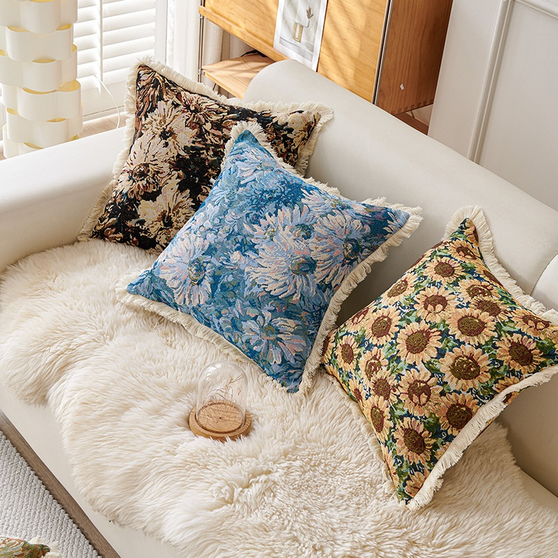 Coussin décoratif rétro en coton et lin