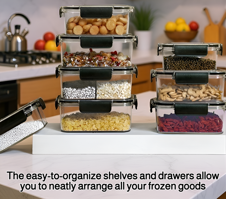 Spacious freezer compartment for organized food storage