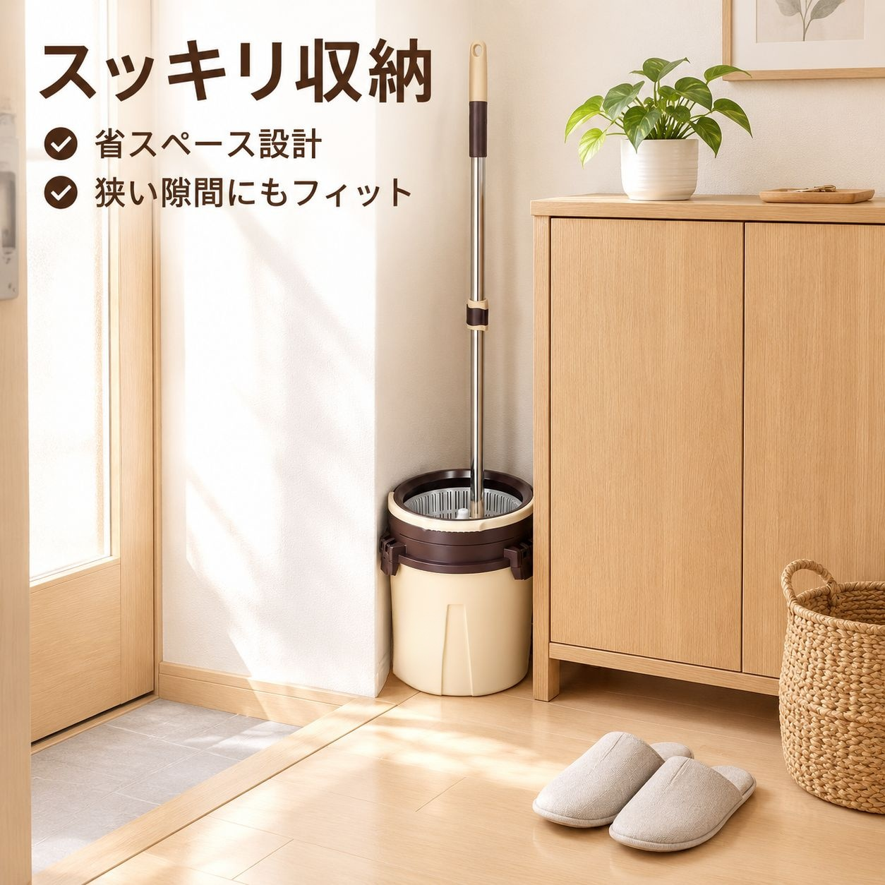 シングルバケツ 回転モップ 家庭用 ハンズフリー 簡易モップバケツ 清掃用品