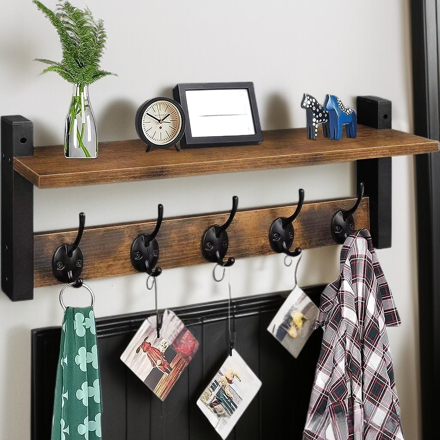 Perchero de pared de madera para llaves y objetos decorativos del salón
