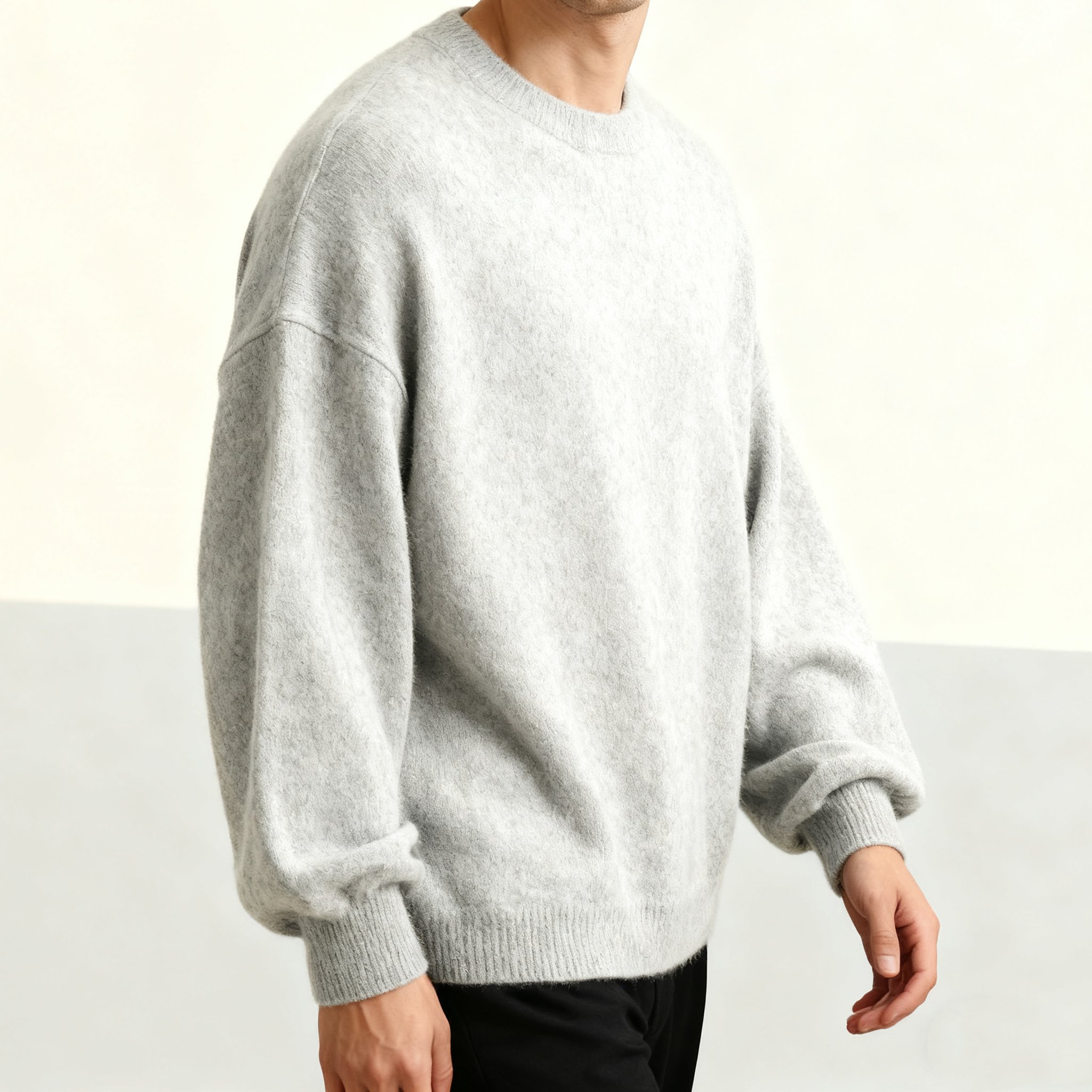 グレー メンズ ベーシック クルーネック セーター