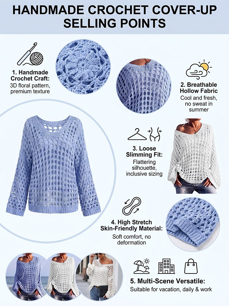 Resort-style openwork knit cover-up