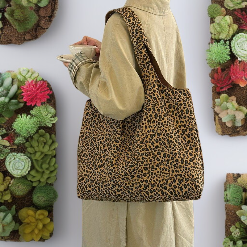 حقيبة قماش بطبعة جلد النمر، نمط ريترو، حقيبة كتف قابلة للعكس، حقيبة حمل للنساء.