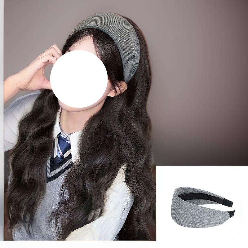 여성용 머리띠 일체형 롱 웨이브 반가발 진짜 머리카락
