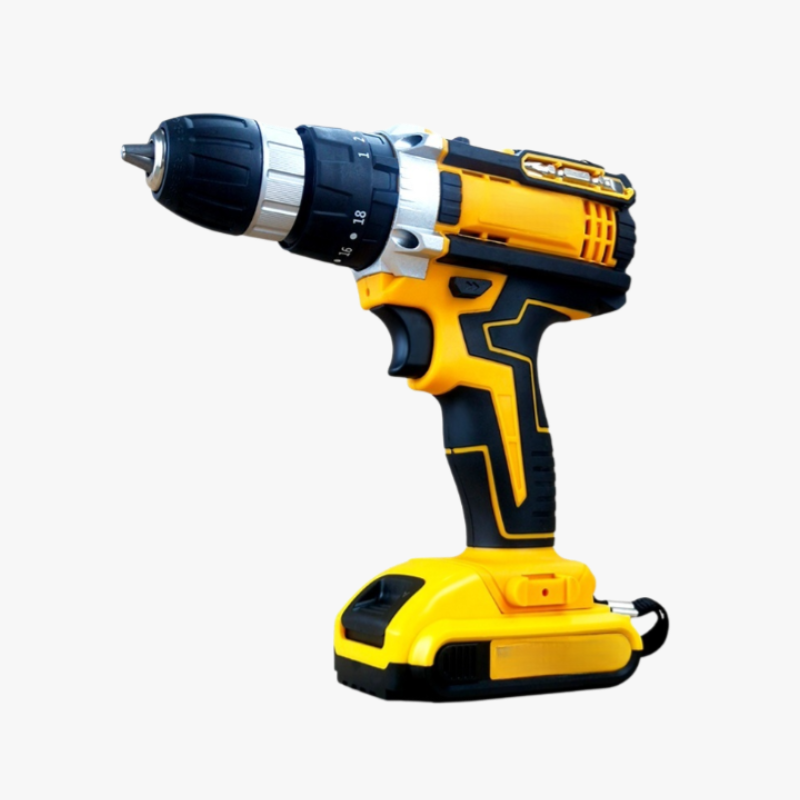 24V-os sárga akkumulátoros szerszámcsomag, elektromos fúrógéppel