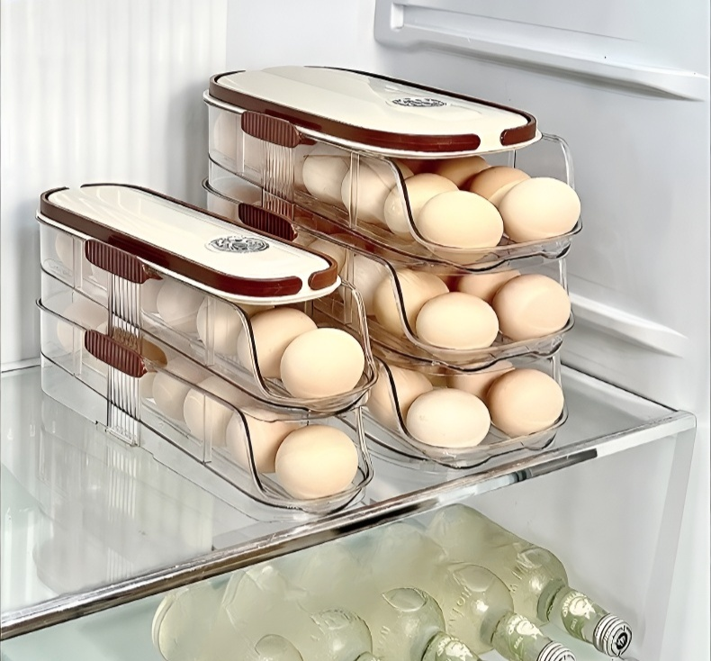 キッチンに置いた多層卵収納ボックス