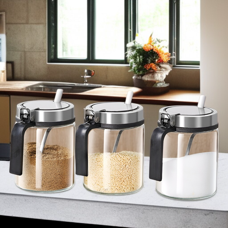 주방 가정용 세트 유리 양념통 방습 스텐 양념병 스푼 양념통 세트