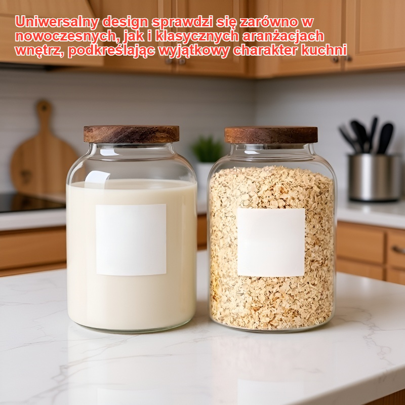 Szerokootwarty szklany pojemnik na ciasteczka z pokrywką z drewna akacjowego do kuchni