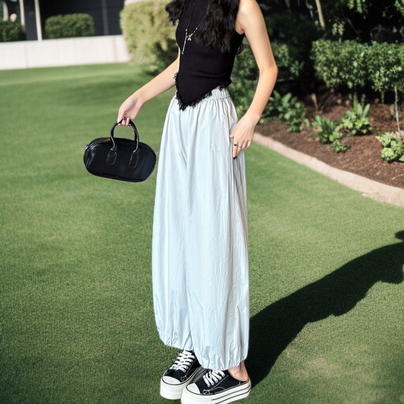 接触冷感アイスシルクバルーンパンツ レディース夏用UVカット速乾ワイドパンツ