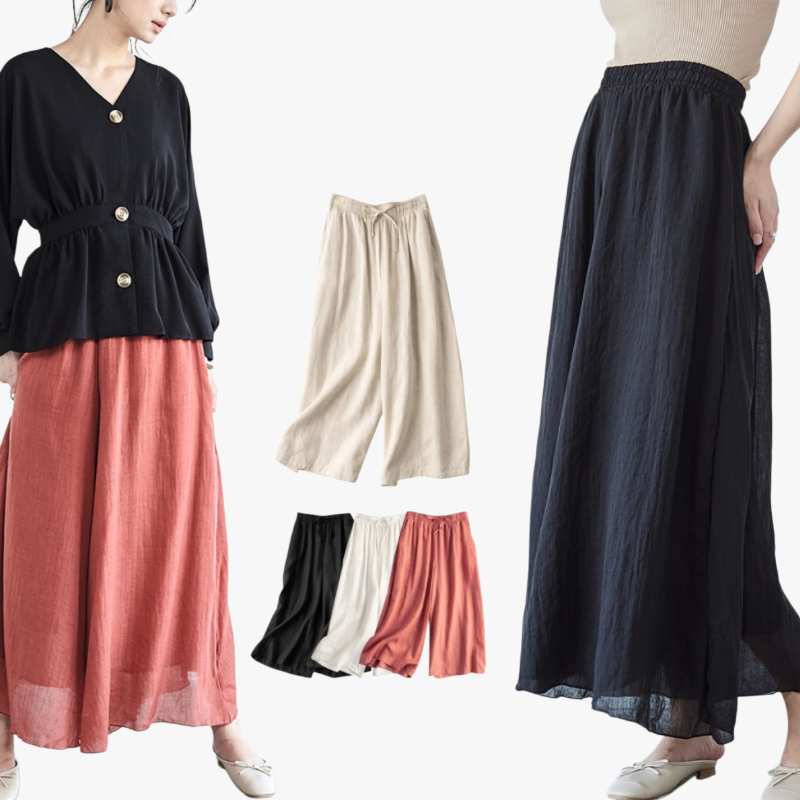 秋の新作ワイドパンツ日本の女性用カジュアルパンツロング丈大きなフレアコットンリネン大きなサイズのレディースパンツ