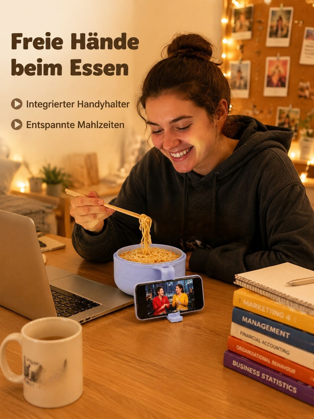 Großes Instant-Nudel-Schüssel-Set aus Weizenstroh