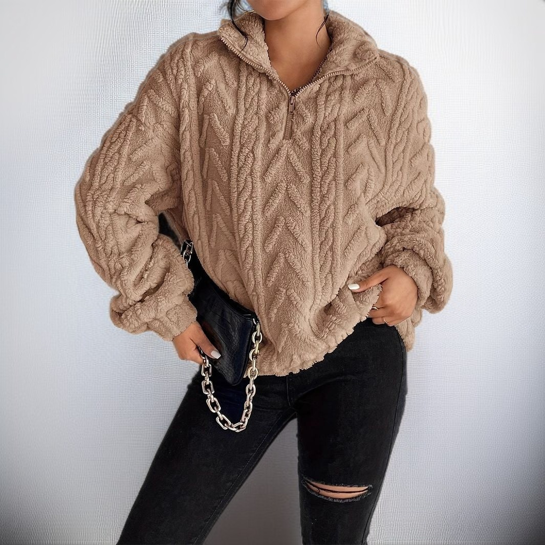 여성용 양면 플러시 니트 꽃무늬 스웨트셔츠