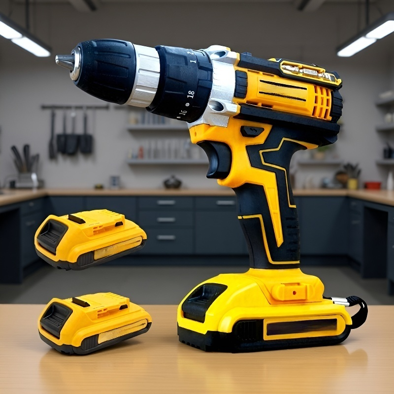 黄色コードレス電動ドリル工具セット全体画像