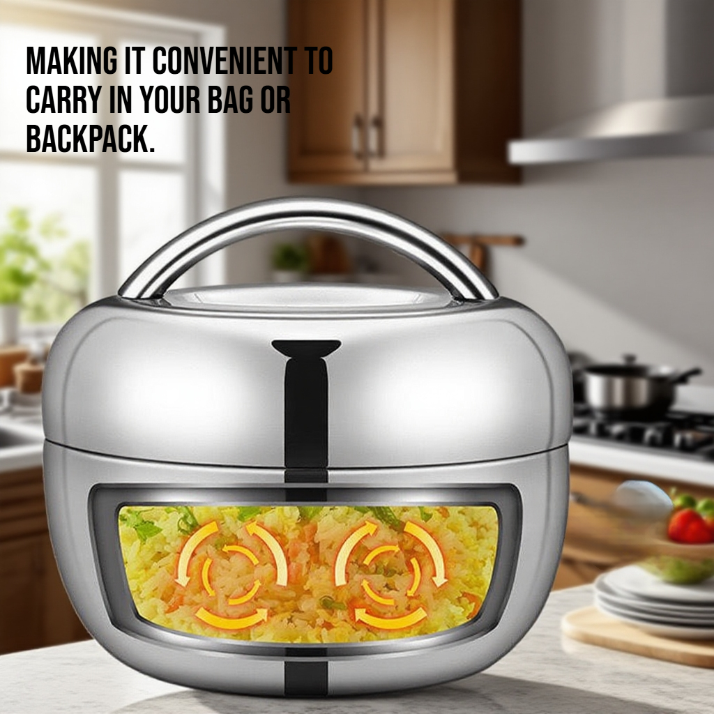 Double-layer lunch box showing separated food compartments