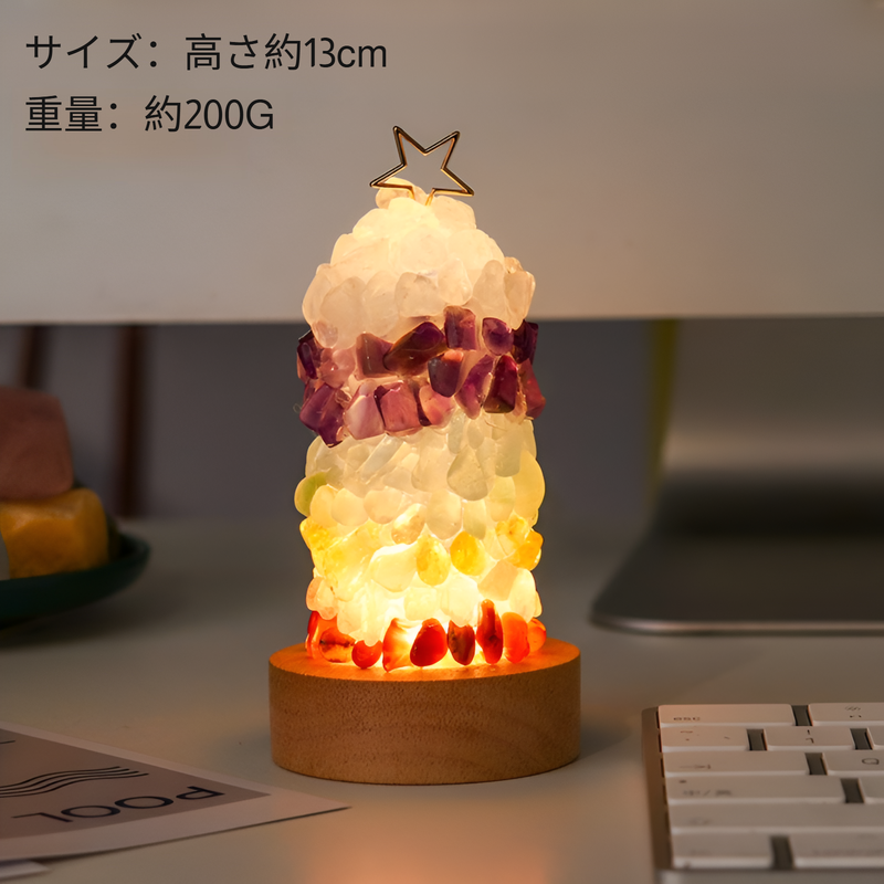 天然7色クリスタル砂利クリスマスツリーナイトライトベッドサイドランプクリスタルランプデスクトップ装飾屋内クリスマスオーナメントカラフルな宝石USBベッドルームベッドサイドランプ日本語説明書付きバレンタ