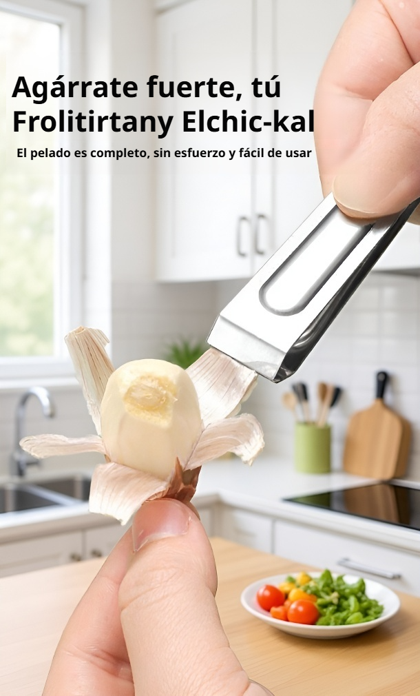 Utensilio de cocina para pelar y prensar ajos