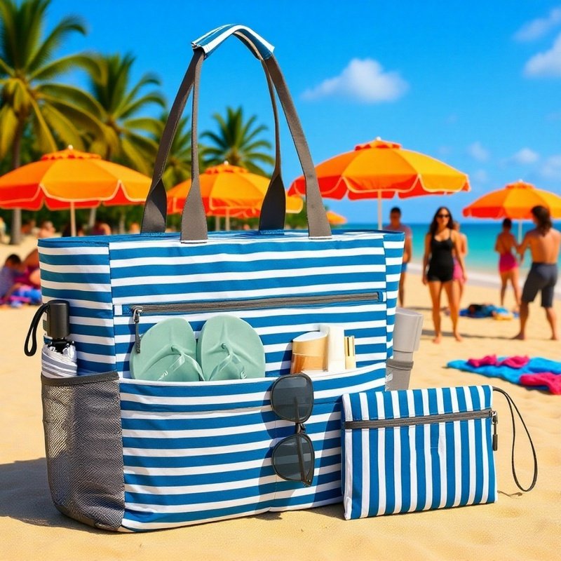 Sand-proof beach handbag with sturdy handles