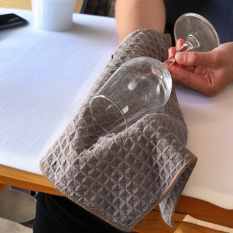 マイクロファイバーキッチンクリーニングクロス、大きくて厚いワッフルクロス、ディッシュクロス、高吸収性、12インチ x 12インチ 4枚パック