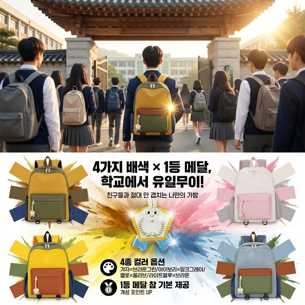 초등학생용 배색 경량 백팩 패션 통기성 남녀공용