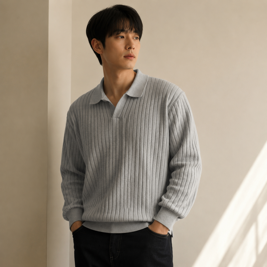 남성용 루즈핏 카라 니트 가을 겨울용